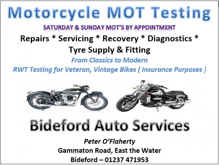 Motorcycle MOTs in Bideford, North Devon Bideford Auto Services